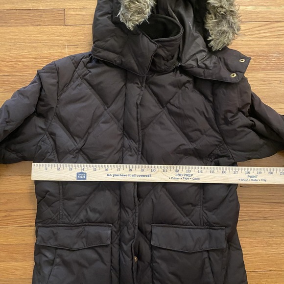 Lands' End Jacket Womens XS Petite Brown Quilted Down Faux Fur Hood Parka Zip - Picture 9 of 14